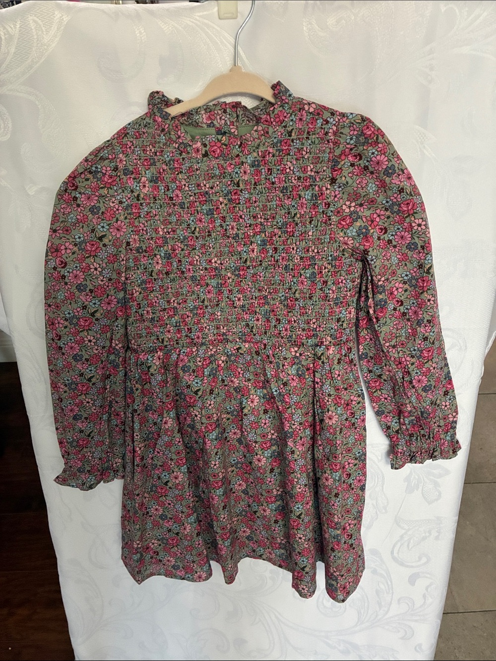 Janie and Jack Pink & Green Floral Smocked Long-Sleeve Top